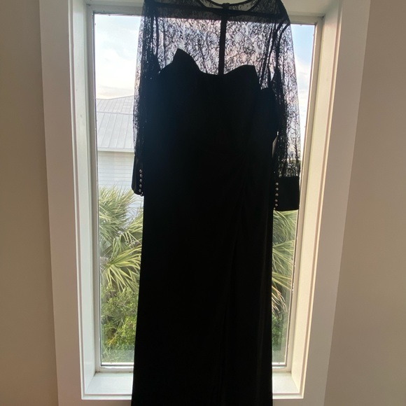 Mac Duggal Sequin Lace Illusion Black Formal Evening Gown Plus Size - Picture 10 of 12